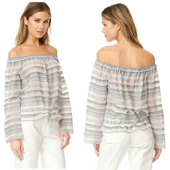 Theory Odettah Vall Striped Off-the-Shoulder Top - Picture 1 of 6